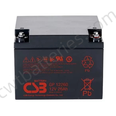 CSB GP12260 Sealed Lead Acid Battery 12V 26Ah GP Series Rechargeable VRLA Batteries for Home Backup Power Supply