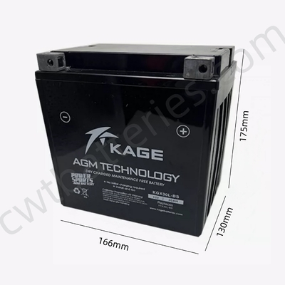 12V 30Ah Dry Charged 110CC Four Wheeler Battery KAGE KGX30L-BS for UTV