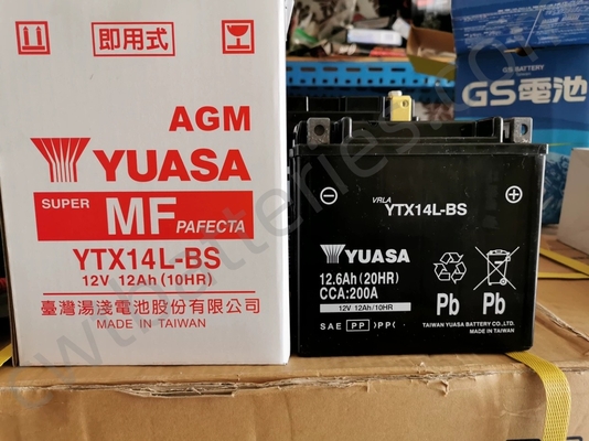 Dry YUASA YTX14L-BS Battery AGM 200A Batteries Replacement 12V 12Ah