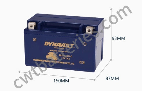 OEM แบตเตอรี่จักรยานยนต์เปลี่ยน นาโนเจล 12V 7Ah Agm วงจรลึก Dynavolt MG7A-BS-C