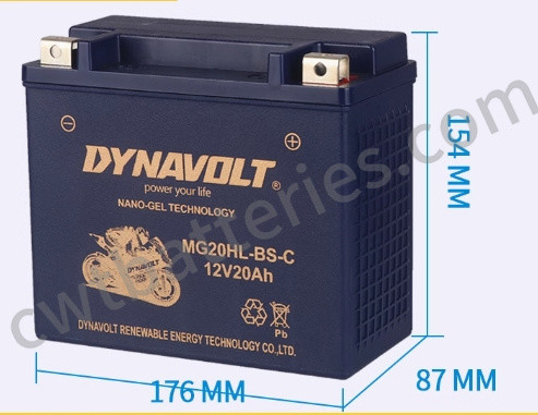 Motorcycle Nano Gel Jet Ski Batteries 12V 20Ah Dynavolt MG20HL-BS-C