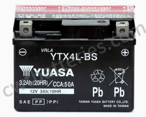 Lithium Motorcycle Yuasa YTX4L-BS Battery 12V 3Ah 10HR CCA:50A