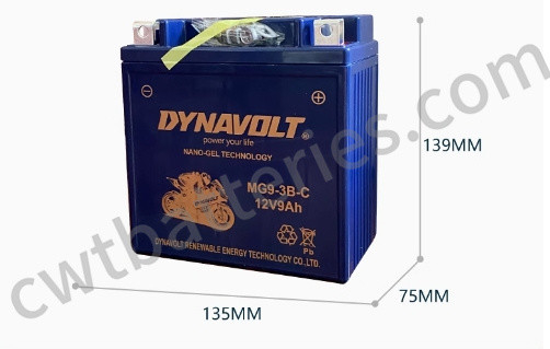 Motorcycle MG9-3B-C Dynavolt Nano Gel Battery Replacement 12V 9Ah