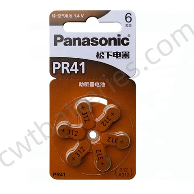 Panasonic PR41 A312 Zinc Air Battery 1.4V Amplifier Batteries for Advanced Hearing Aid 6pcs per Card