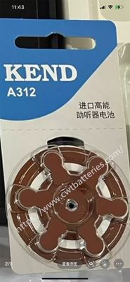 Bateria de zinco-ar para aparelhos auditivos KEND A312 1.45V 120mAh com etiqueta branca, baterias inofensivas, 6 unidades/embalagem