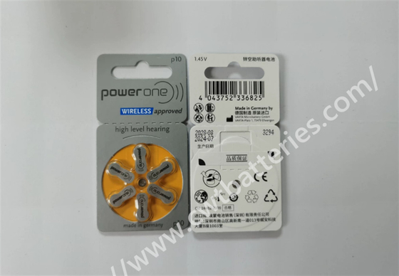 Powerone P10 1.45V Bateria de ar de zinco auditiva Baterias inofensivas Baterias pequenas Bateria de botão Bateria