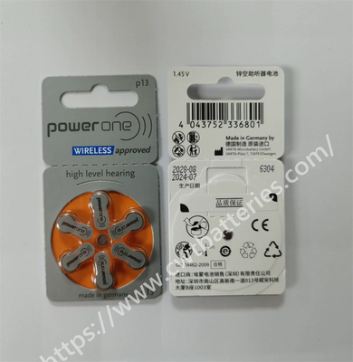 Bateria Powerone P13 1.45V para Aparelhos Auditivos Zinco Ar Portátil Inofensiva Descartável 6 unidades/pacote